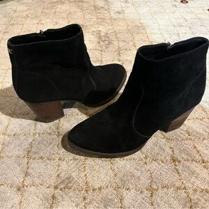 SAM EDELMAN Mari Burnished Suede Heel Booties Black Womens Size 9 Leather